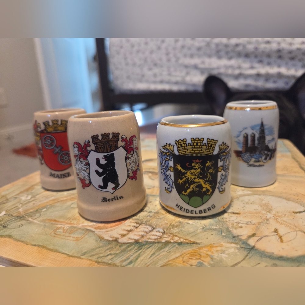 (#19) Ceramic Minature Beer Mugs  with City Crests